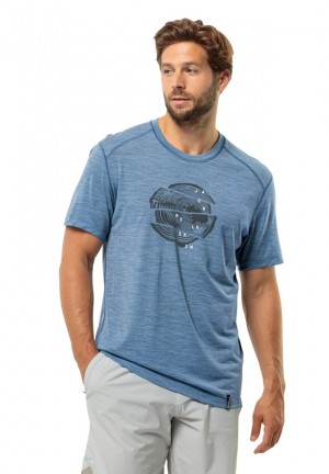 T Shirts Jack Wolfskin Kammweg Graphic S/s Homme Bleu | 72109857
