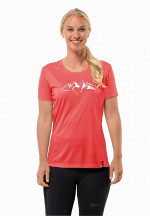 T Shirts Jack Wolfskin Peak Graphic Femme Rouge | 62454086