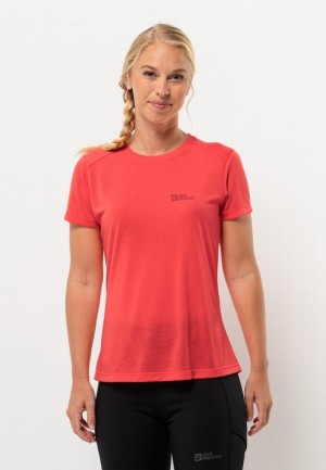 T Shirts Jack Wolfskin Vonnan S/s Femme Rouge | 21481536